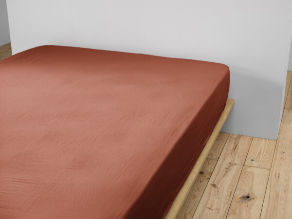 Drap housse 90x190 cm en gaze de coton unie GAÏA - L'effet papillon - terracotta