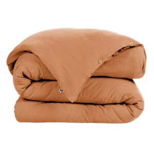 Housse de couette 280x 240 cm en gaze de coton unie GAÏA - L'effet papillon - abricot