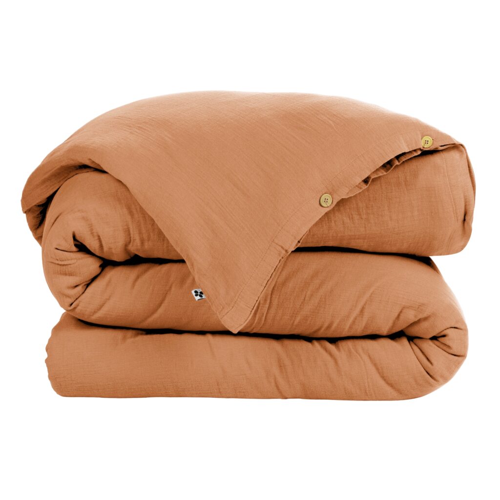 Housse de couette 280x 240 cm en gaze de coton unie GAÏA - L'effet papillon - abricot