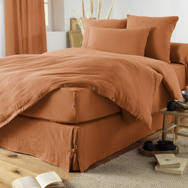 Housse de couette 280x 240 cm en gaze de coton unie GAÏA - L'effet papillon - abricot