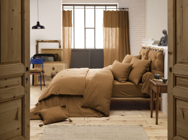 Housse de couette 280x240 cm en gaze de coton unie GAÏA - L'effet papillon - camel