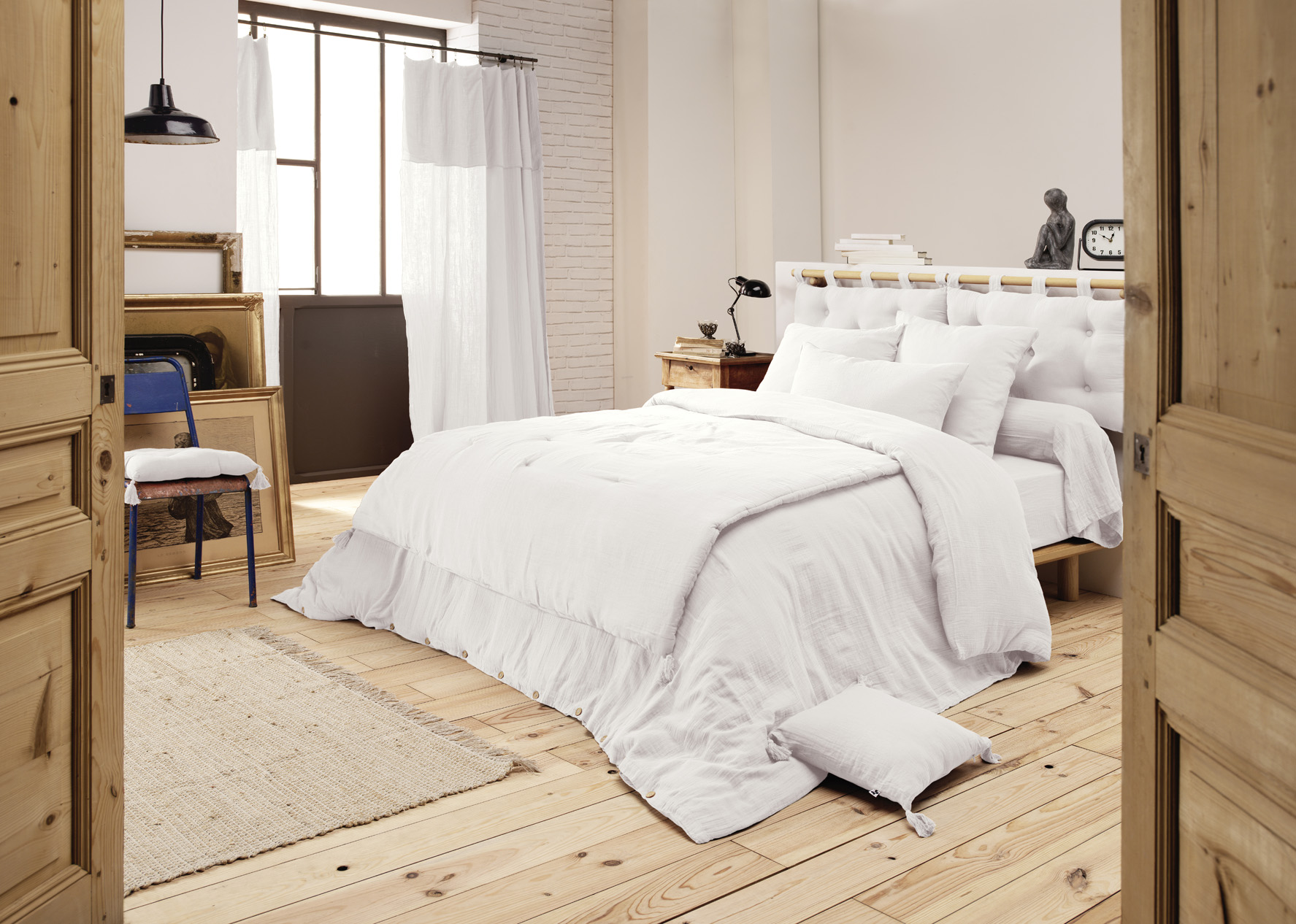 Housse de couette 280x240 cm en gaze de coton unie GAÏA - L'effet papillon - chantilly