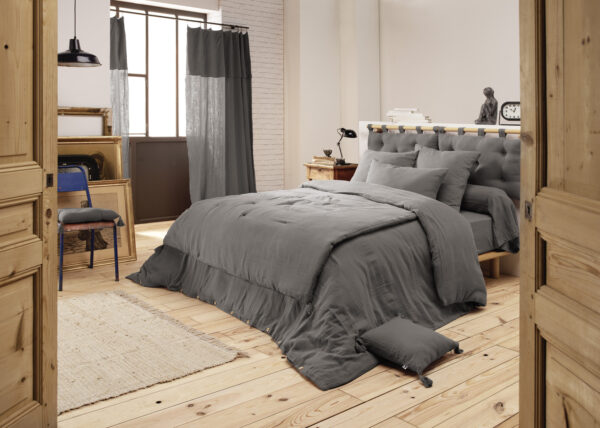 Housse de couette 200x200 cm en gaze de coton unie GAÏA - L'effet papillon - granit