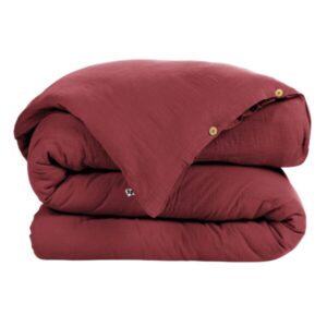 Housse de couette 280x240 cm en gaze de coton unie GAÏA - L'effet papillon - lie de vin