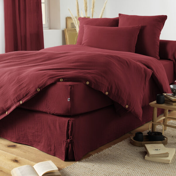 Housse de couette 280x240 cm en gaze de coton unie GAÏA - L'effet papillon - lie de vin