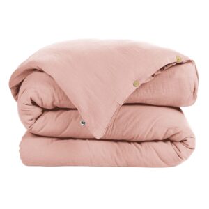 Housse de couette 280x240 cm en gaze de coton unie GAÏA - L'effet papillon - rose pêche