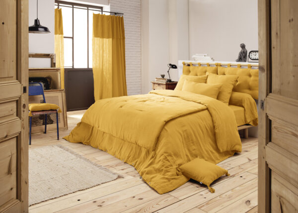 Housse de couette 280x240 cm en gaze de coton unie GAÏA - L'effet papillon - safran