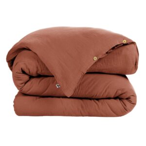 Housse de couette 280x240 cm en gaze de coton unie GAÏA - L'effet papillon - terracotta