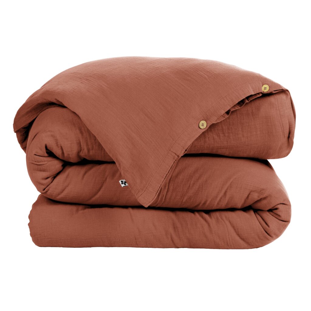 Housse de couette 280x240 cm en gaze de coton unie GAÏA - L'effet papillon - terracotta