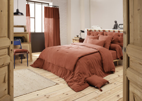 Housse de couette 280x240 cm en gaze de coton unie GAÏA - L'effet papillon - terracotta