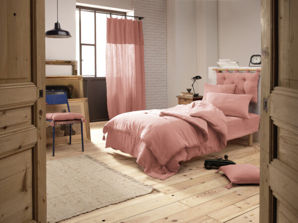 Housse de couette 140x200 cm en gaze de coton unie GAÏA - L'effet papillon - rose pêche