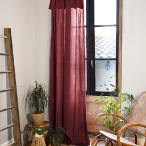 Rideau ajustable + 8 anneaux pince 140x300 cm en gaze de coton unie GAÏA - L'effet papillon - lie de vin