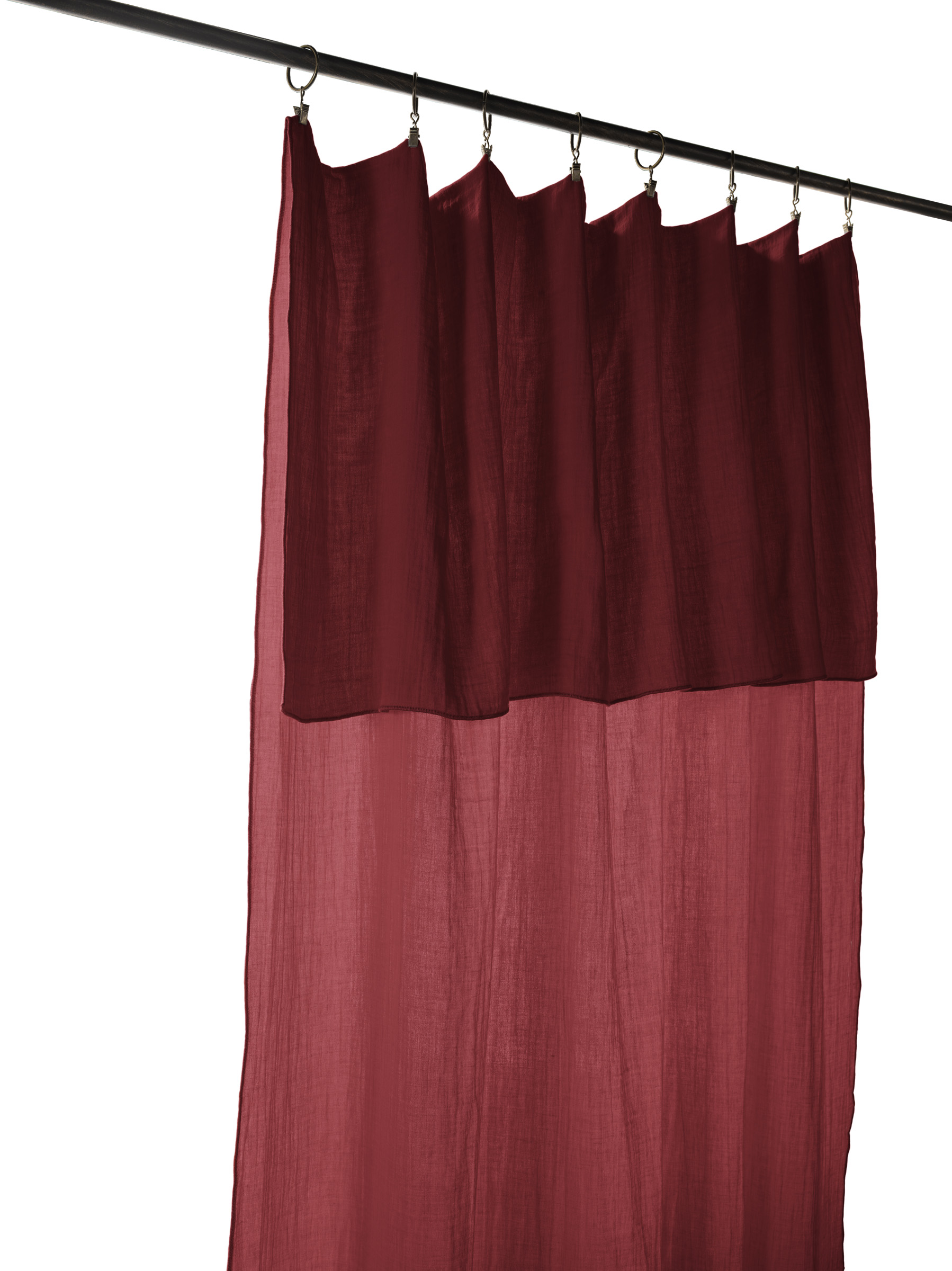 Rideau ajustable + 8 anneaux pince 140x300 cm en gaze de coton unie GAÏA - L'effet papillon - lie de vin