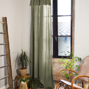 Rideau ajustable + 8 anneaux pince 140x300 cm en gaze de coton unie GAÏA - L'effet papillon - romarin