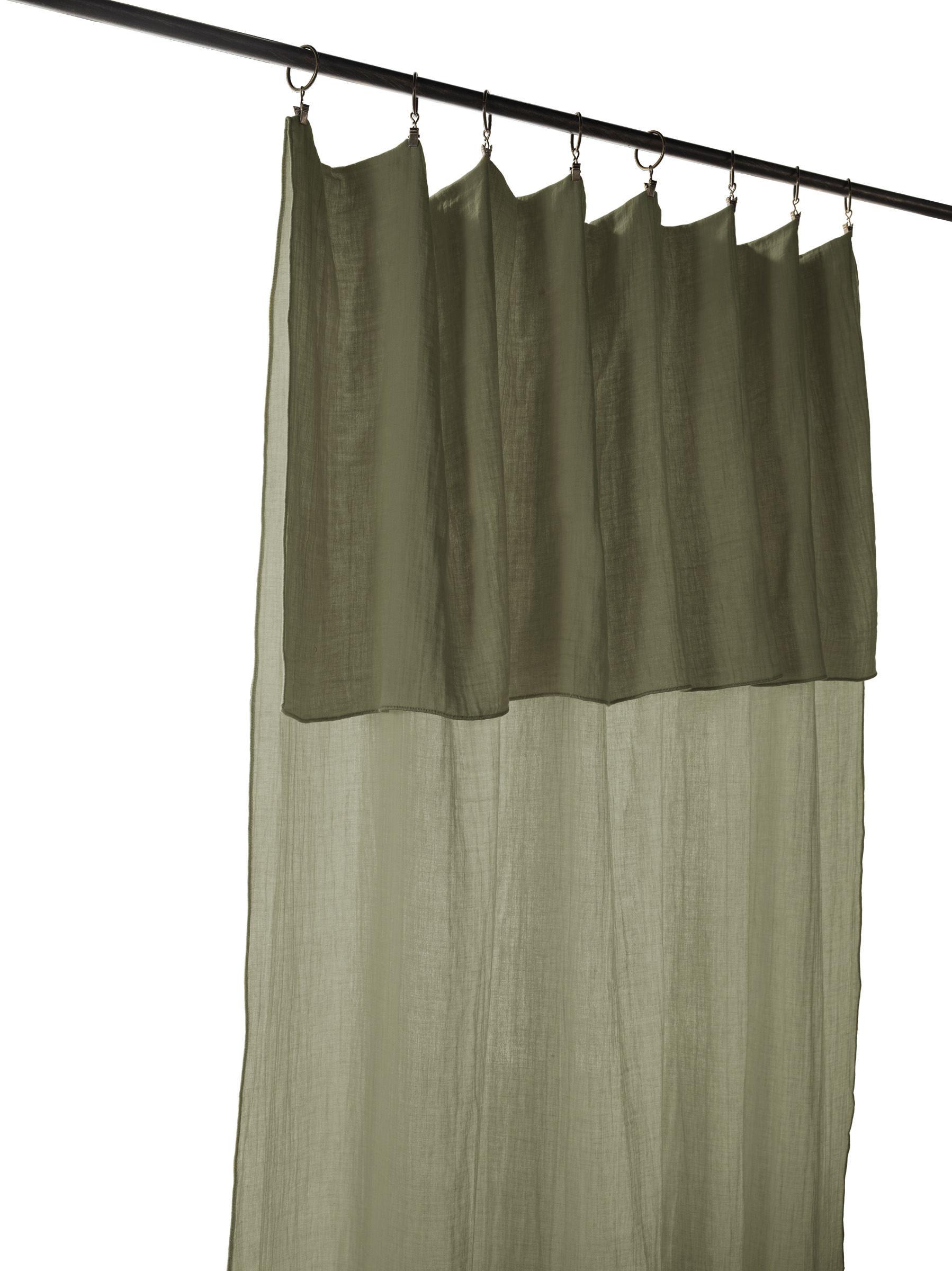 Rideau ajustable + 8 anneaux pince 140x300 cm en gaze de coton unie GAÏA - L'effet papillon - romarin