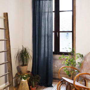 Rideau ajustable + 8 anneaux pince 140x300 cm en gaze de coton unie GAÏA - L'effet papillon - minuit