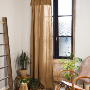 Rideau ajustable + 8 anneaux pince 140x300 cm en gaze de coton unie GAÏA - L'effet papillon - camel