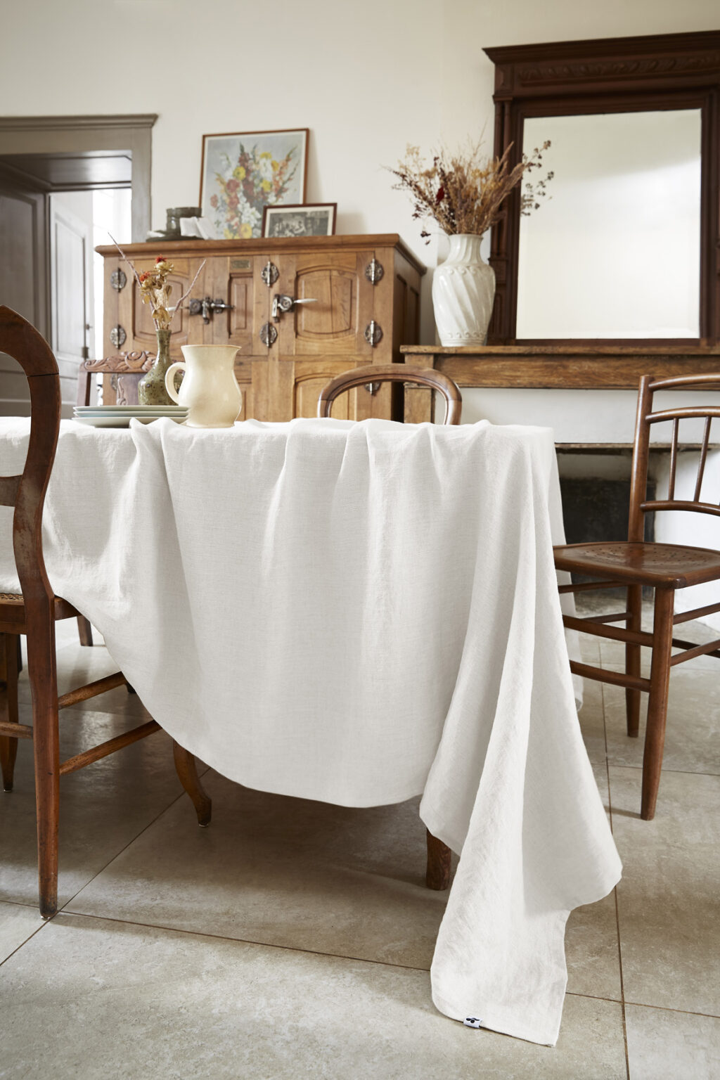 Nappe rectangulaire 170 x 250 cm en lin lavé SOLINE - L'effet papillon - craie