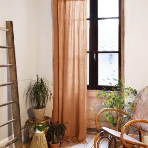 Rideau ajustable + 8 anneaux pince 140x300 cm en gaze de coton unie GAÏA - L'effet papillon - abricot