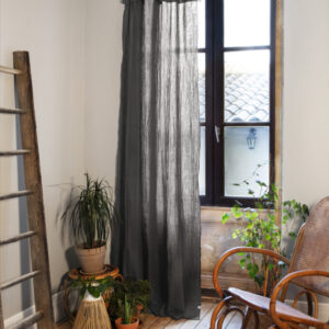 Rideau ajustable + 8 anneaux pince 140x300 cm en gaze de coton unie GAÏA - L'effet papillon - granit
