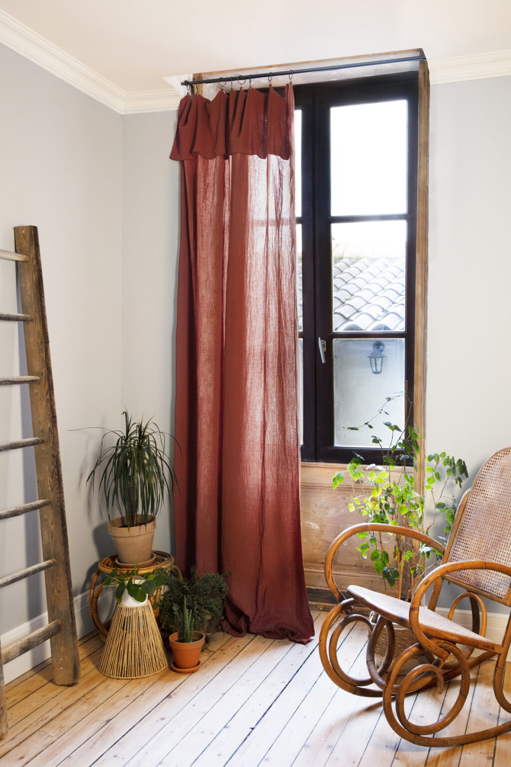 Rideau ajustable + 8 anneaux pince 140x300 cm en gaze de coton unie GAÏA - L'effet papillon - terracotta