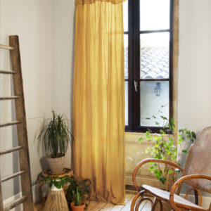 Rideau ajustable + 8 anneaux pince 140x300 cm en gaze de coton unie GAÏA - L'effet papillon - safran
