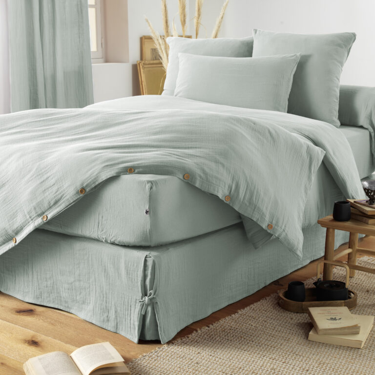 Housse de couette 280x240 cm en gaze de coton unie GAÏA - L'effet papillon - eucalyptus