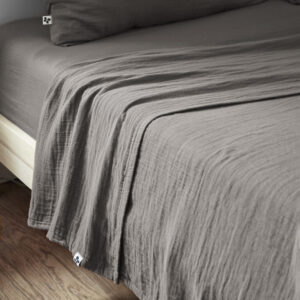 Drap plat 270 x 300 cm en gaze de coton unie GAÏA - L'effet papillon - granit
