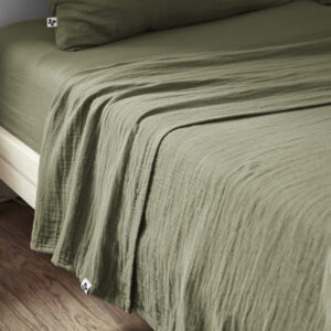 Drap plat 270 x 300 cm en gaze de coton unie GAÏA - L'effet papillon  - romarin