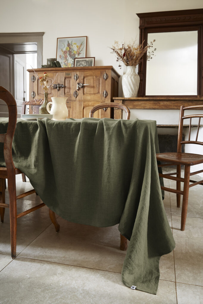 Nappe rectangulaire 170 x 250 cm en lin lavé SOLINE - L'effet papillon - thym