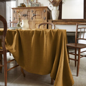 Nappe rectangulaire 170 x 250 cm en lin lavé SOLINE - L'effet papillon - caramel