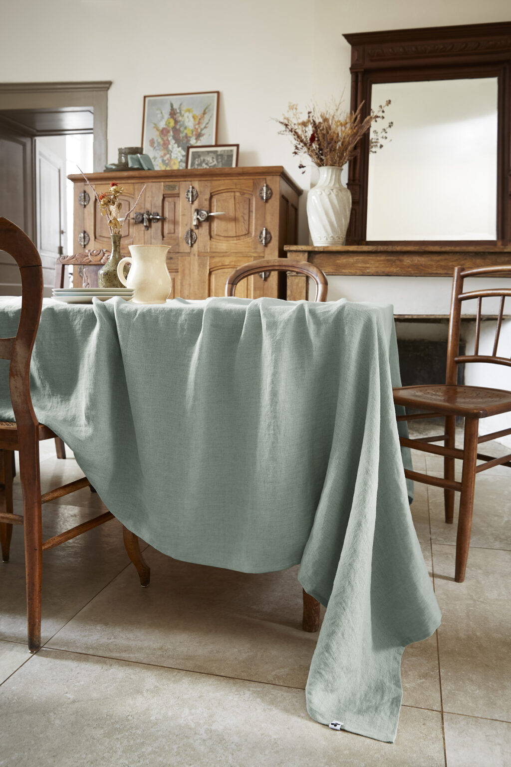 Nappe rectangulaire 170 x 250 cm en lin lavé SOLINE - L'effet papillon - eucalyptus