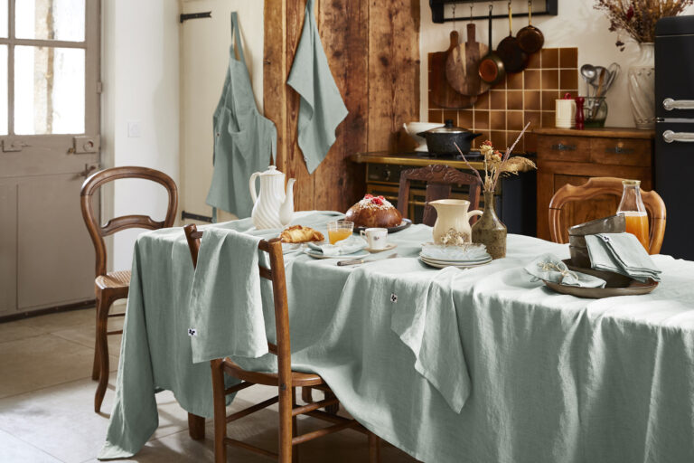 Nappe rectangulaire 170 x 250 cm en lin lavé SOLINE - L'effet papillon - eucalyptus – Image 4