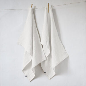 Lot de 2 essuie-mains 50x70 cm en lin lavé  SOLINE  - L'effet papillon - craie