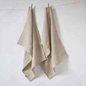 Lot de 2 essuie-mains 50x70 cm en lin lavé  SOLINE  - L'effet papillon - sable