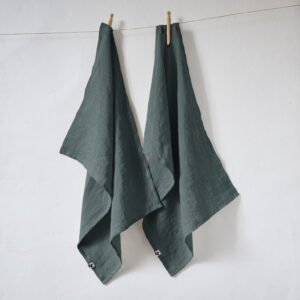 Lot de 2 essuie-mains 50x70 cm en lin lavé  SOLINE  - L'effet papillon - ardoise