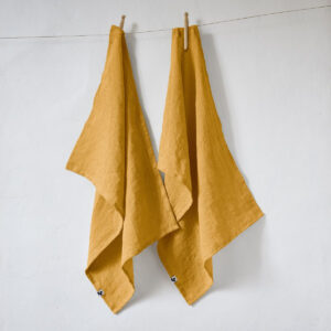 Lot de 2 essuie-mains 50x70 cm en lin lavé  SOLINE  - L'effet papillon - miel