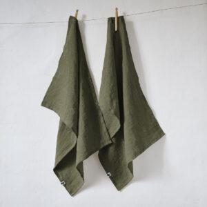 Lot de 2 essuie-mains 50x70 cm en lin lavé  SOLINE  - L'effet papillon - thym