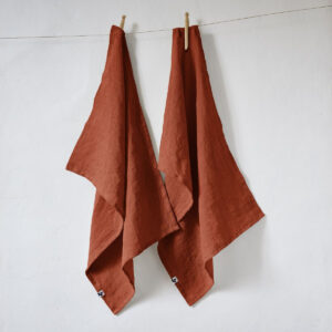 Lot de 2 essuie-mains 50x70 cm en lin lavé  SOLINE  - L'effet papillon - paprika