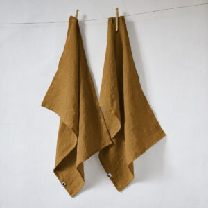 Lot de 2 essuie-mains 50x70 cm en lin lavé  SOLINE  - L'effet papillon - caramel