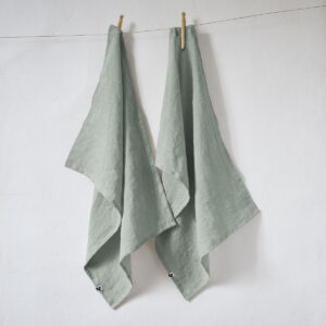 Lot de 2 essuie-mains 50x70 cm en lin lavé  SOLINE  - L'effet papillon - eucalyptus