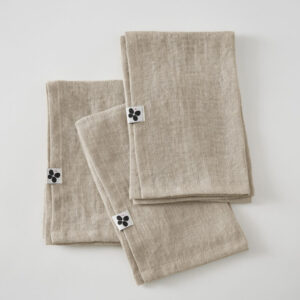 Lot de 3 serviettes 40 x 40 cm en lin lavé SOLINE - L'effet papillon - sable