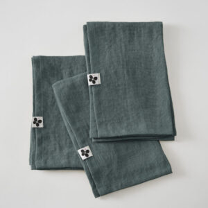 Lot de 3 serviettes 40 x 40 cm en lin lavé SOLINE - L'effet papillon - ardoise