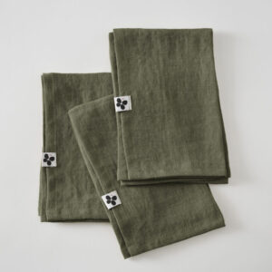Lot de 3 serviettes 40 x 40 cm en lin lavé SOLINE - L'effet papillon - thym