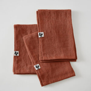Lot de 3 serviettes 40 x 40 cm en lin lavé SOLINE - L'effet papillon - paprika