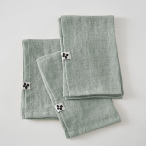 Lot de 3 serviettes 40 x 40 cm en lin lavé SOLINE - L'effet papillon - eucalyptus