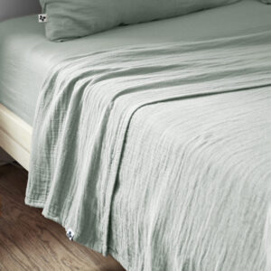 Drap plat 270 x 300 cm en gaze de coton unie GAÏA - L'effet papillon  - eucalyptus