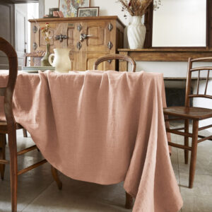 Nappe rectangulaire 170 x 250 cm en lin lavé SOLINE - L'effet papillon - vieux rose