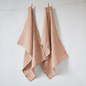 Lot de 2 essuie-mains 50x70 cm en lin lavé  SOLINE  - L'effet papillon - vieux rose