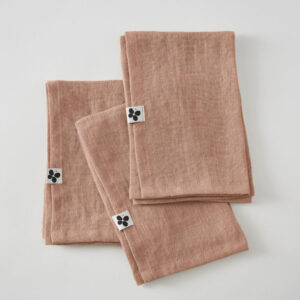 Lot de 3 serviettes 40 x 40 cm en lin lavé SOLINE - L'effet papillon - vieux rose